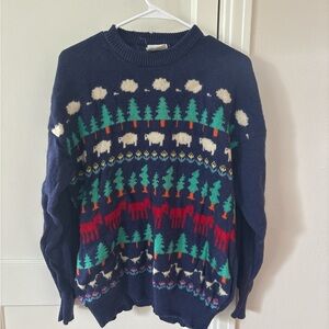 Navy Blue Patterned Vintage Wool Sweater